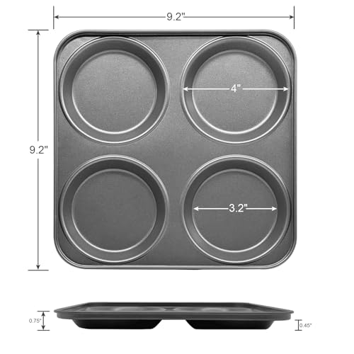 Brightalk Yorkshire Pudding Pan Set of 2 4Cup Nonstick Muffin Top Pan Shallow Whoopie Pies Pan for Hamburger Eggs Sandwiches - Image 3