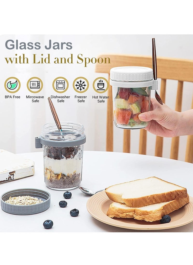 Beauenty - Glass Jars, Overnight Oats Container with Lid and Spoon [4 Pack], Overnight Oats Jars, 350ml / 10 oz Cereal, Milk, Vegetable and fruit Salad Storage Container with Measurement Marks - Image 1