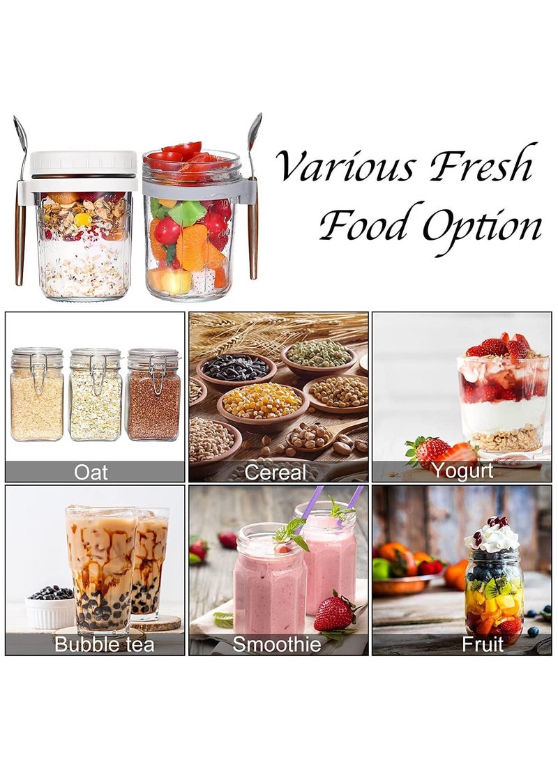 Beauenty - Glass Jars, Overnight Oats Container with Lid and Spoon [4 Pack], Overnight Oats Jars, 350ml / 10 oz Cereal, Milk, Vegetable and fruit Salad Storage Container with Measurement Marks - Image 1