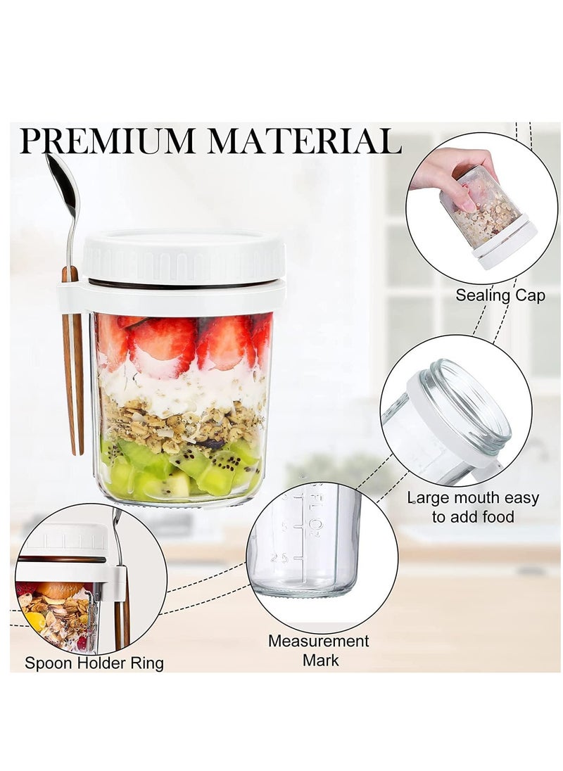 Beauenty - Glass Jars, Overnight Oats Container with Lid and Spoon [4 Pack], Overnight Oats Jars, 350ml / 10 oz Cereal, Milk, Vegetable and fruit Salad Storage Container with Measurement Marks - Image 1