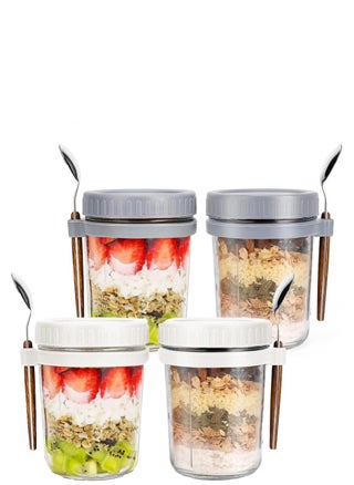 Glass Jars, Overnight Oats Container with Lid and Spoon [4 Pack], Overnight Oats Jars, 350ml / 10 oz Cereal, Milk, Vegetable and fruit Salad Storage Container with Measurement Marks - pzsku/ZB3ECD181090DBFABADDEZ/45/1745910574/9b60aa7c-5a62-4165-abed-1b302c4c370a