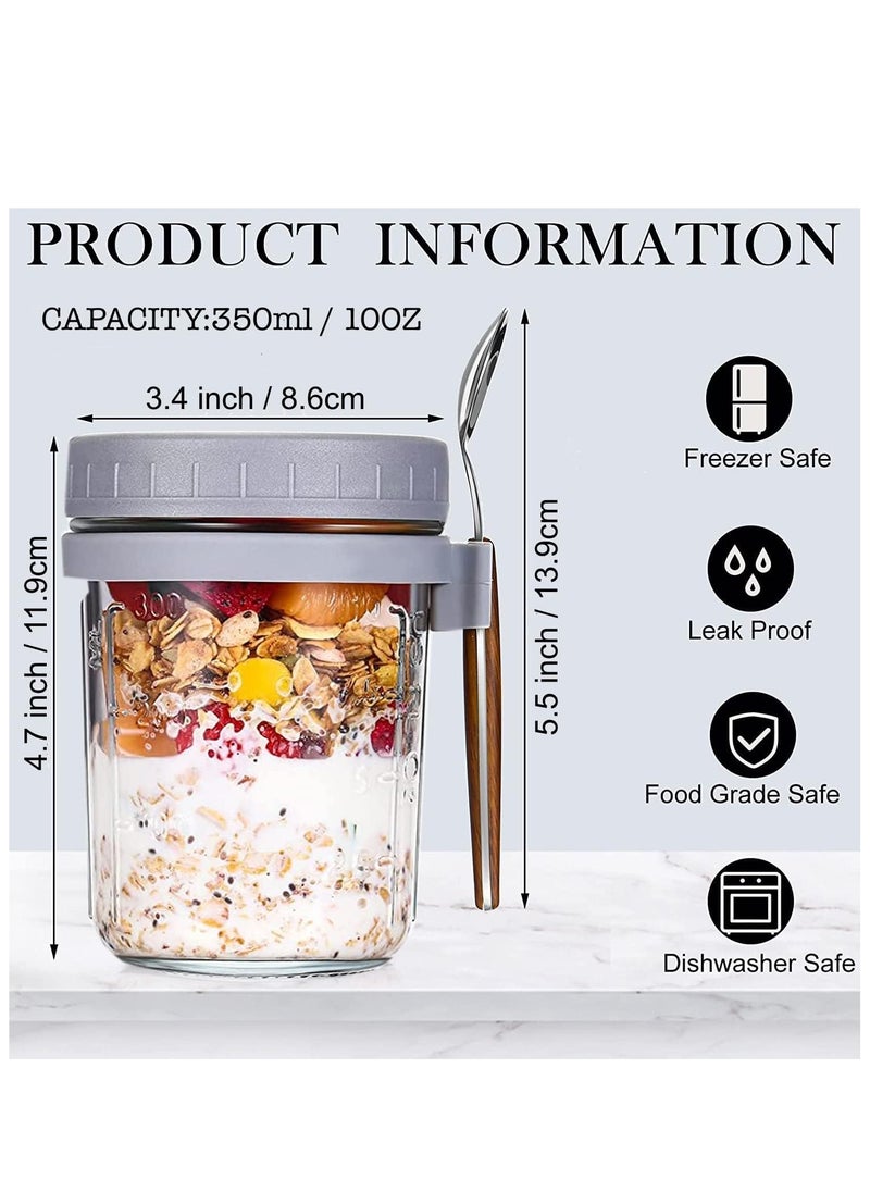 Beauenty - Glass Jars, Overnight Oats Container with Lid and Spoon [4 Pack], Overnight Oats Jars, 350ml / 10 oz Cereal, Milk, Vegetable and fruit Salad Storage Container with Measurement Marks - Image 1