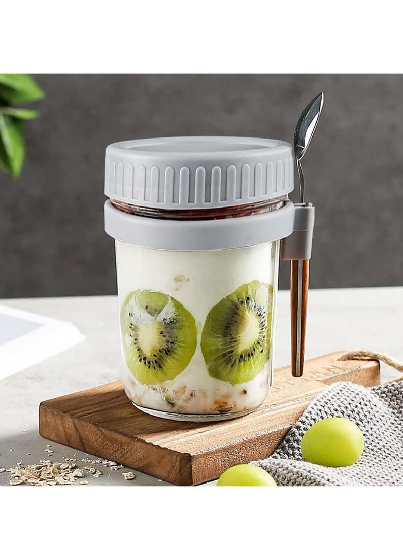 Beauenty - Glass Jars, Overnight Oats Container with Lid and Spoon [4 Pack], Overnight Oats Jars, 350ml / 10 oz Cereal, Milk, Vegetable and fruit Salad Storage Container with Measurement Marks - Image 1