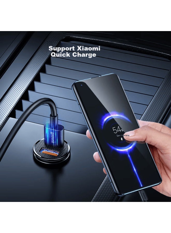 Baseus شاحن سيارة للهواتف و ette ولاعة سريع الشحن, 5a منفذ مزدوج 30w, شاحن سيارة USB + مجموعة كابل بيانات Type-c - Image 3