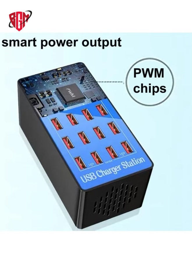 20 منافذ شاحن USB ، محطة شحن USB 80W Multi USB ، شاحن USB متعدد المنافذ مع الكشف الذكي لشحن الهواتف الذكية والأجهزة اللوحية وأجهزة USB ، محطة شاحن USB