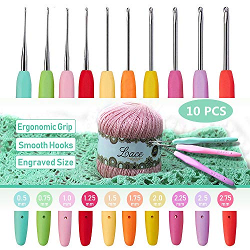 Lewhoo 10pcs Small Size Lace Crochet Hooks (0.5~2.75mm), Small Ergonomic Crochet Hooks Set for Thread - Image 1