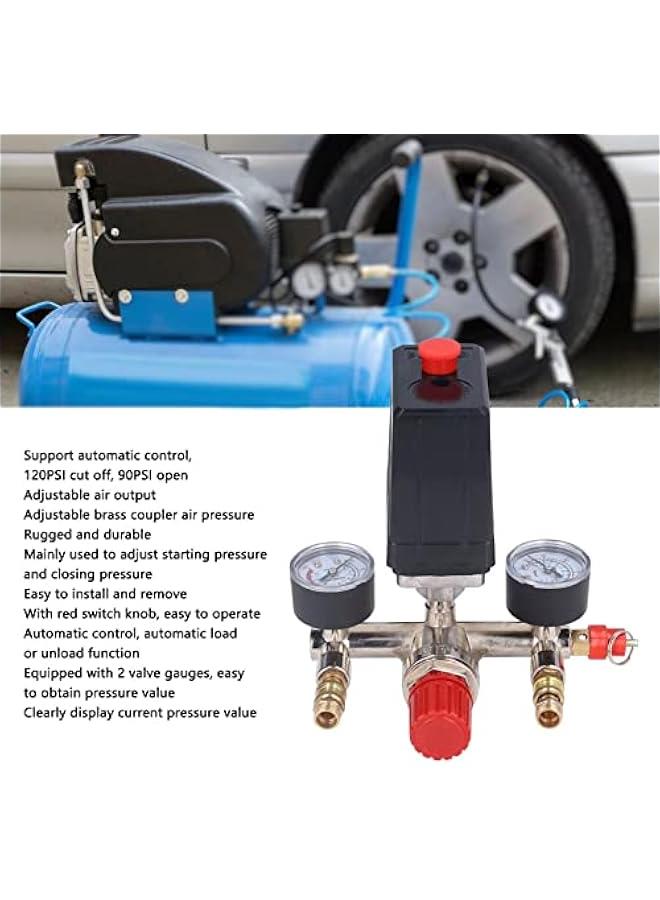 Air Compressor Pressure Valve Kit, Vertical Switch Manifold Regulator, 90‑120PSI Adjustable Pressure, Pressure Switch Control Valve with Pressure Regulator Gauges Valve Fittings Set - Image 2