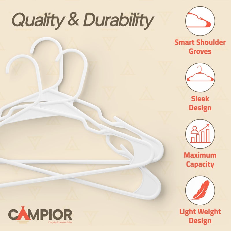 Campior White Plastic Hangers 100 Packâ€“ Heavy-Duty Plastic Hangers Slim and Space-Saving, Durable and Lightweight PP with Non-Slip Shoulder Notches for Slip Dresses, Suits, Jackets & Camisoles - Image 4
