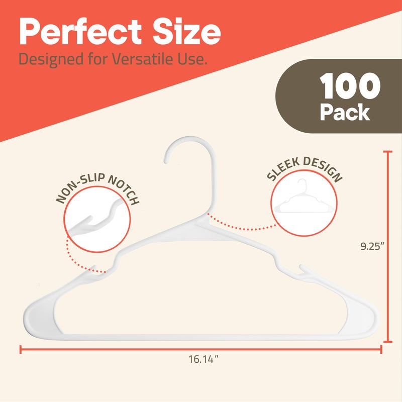Campior White Plastic Hangers 100 Packâ€“ Heavy-Duty Plastic Hangers Slim and Space-Saving, Durable and Lightweight PP with Non-Slip Shoulder Notches for Slip Dresses, Suits, Jackets & Camisoles - Image 2
