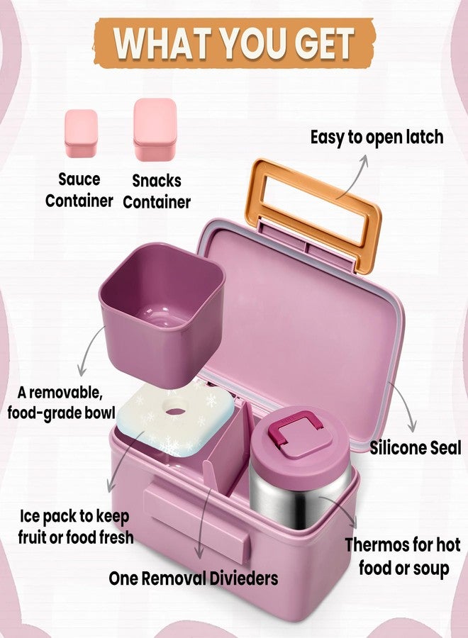 PIQUEBAR Bento Lunch Box for Kids with Thermo Ice Pack Lunch Food Container Insulated Bag, 18oz Plastic Sport Water Bottle for Kid Girls Boys (T-Pink Mermaid) - Image 2