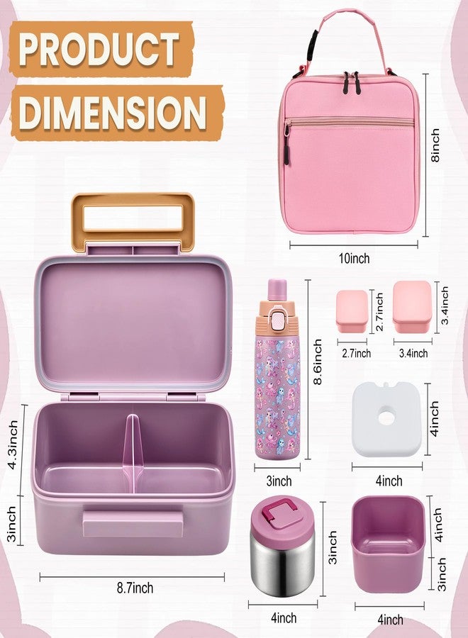 PIQUEBAR Bento Lunch Box for Kids with Thermo Ice Pack Lunch Food Container Insulated Bag, 18oz Plastic Sport Water Bottle for Kid Girls Boys (T-Pink Mermaid) - Image 3