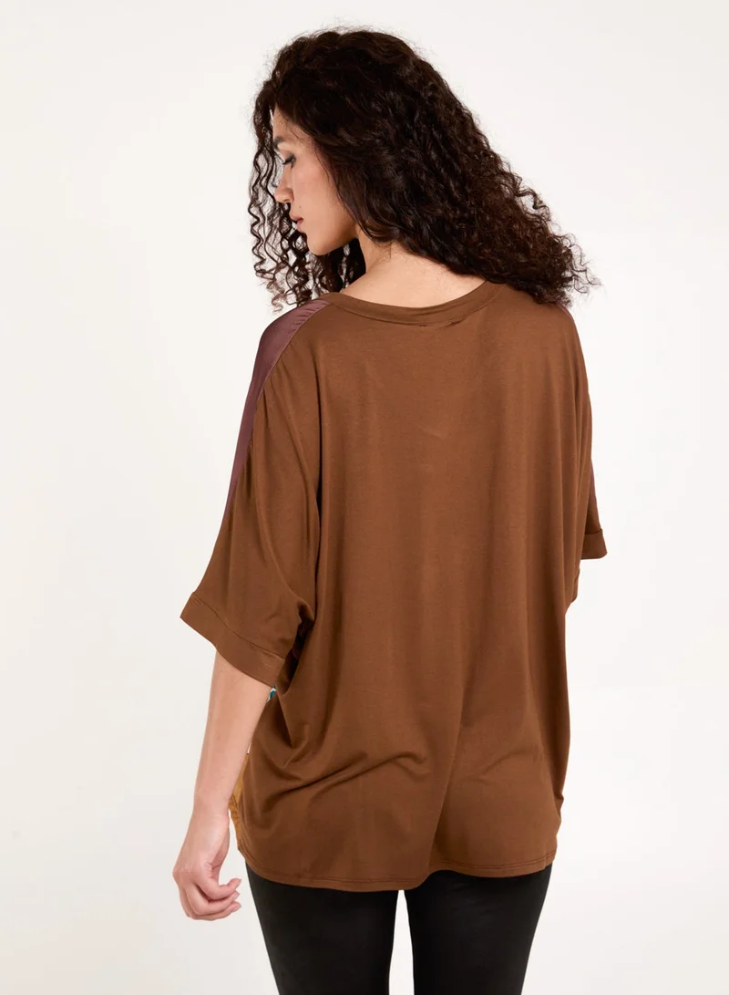 Blue Vanilla Satin Viscose Back Print Top
