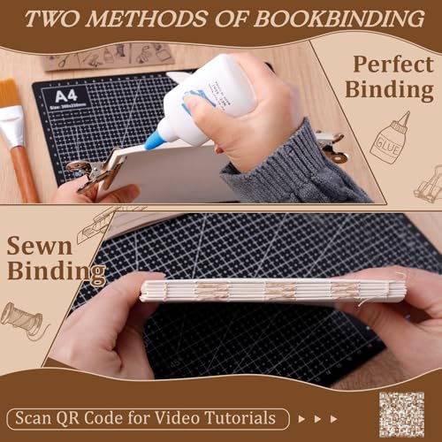FOGWOWO 145Pcs Book Binding Kits for Beginners,Complete Bookbinding Kit Tools Materials with Instructions and Video Tutorials,Bookbinding Supplies Book Making Kit with A5 Paper Awl for DIY Crafts - Image 5