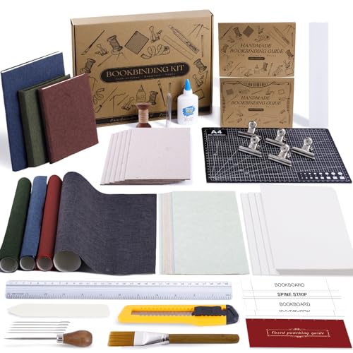FOGWOWO 145Pcs Book Binding Kits for Beginners,Complete Bookbinding Kit Tools Materials with Instructions and Video Tutorials,Bookbinding Supplies Book Making Kit with A5 Paper Awl for DIY Crafts - Image 1