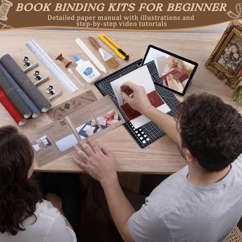 FOGWOWO 145Pcs Book Binding Kits for Beginners,Complete Bookbinding Kit Tools Materials with Instructions and Video Tutorials,Bookbinding Supplies Book Making Kit with A5 Paper Awl for DIY Crafts - Image 3
