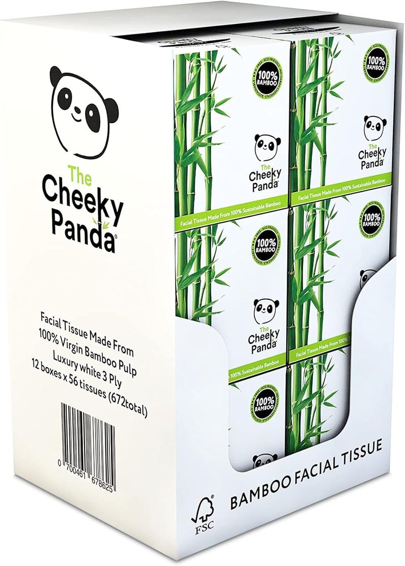 The Cheeky Panda Bamboo Facial Tissues Boxes | 12 x Tissue Boxes | Soft 3 Ply Bamboo Tissue Paper Bulk | Sustainable Tissues Cube Box - Image 1