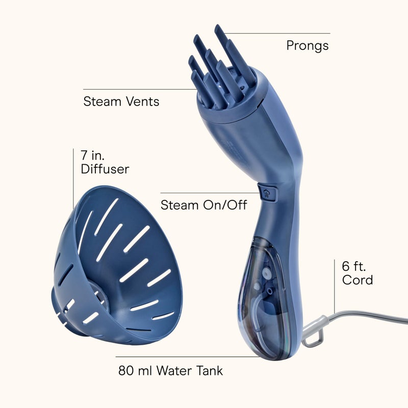 CONAIR Infiniti PRO by CONAIR Steam Therapy Hair Steamer, Portable Styling Tool with 7-Inch Diffuser Attachment, 30-Second Heat-Up, Penetrating Steam for Detangling, Reshaping, and Volumizing Curls, Blue - Image 2