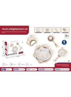 Customized Early Education 2-in-1 Rattle Instrument Toy Set Exercise Baby's Auditory And Visual Development Hand Clap Drum Music Toy-Color:Brown Bear [4-piece Set] Chinese Color Box