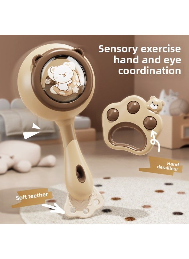 Generic - Customized Early Education 2-in-1 Rattle Instrument Toy Set Exercise Baby's Auditory And Visual Development Hand Clap Drum Music Toy-Color:Brown Bear [4-piece Set] Chinese Color Box - Image 1