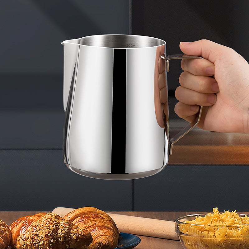 900ml Stainless Steel Latte Art Milk Pitcher, Pointed Spout for Frothing, Double V Spout, 304 Stainless Steel for Coffee Barista - Image 5