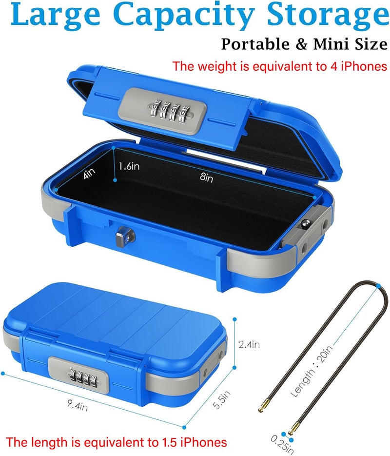 AMIR Portable Safe Box, Combination Lock Box with Code, Waterproof Anti-Theft Mini Travel Safe Box with Removable Chain, Portable Lock Box for Car Dorm Beach Hotel - Image 3