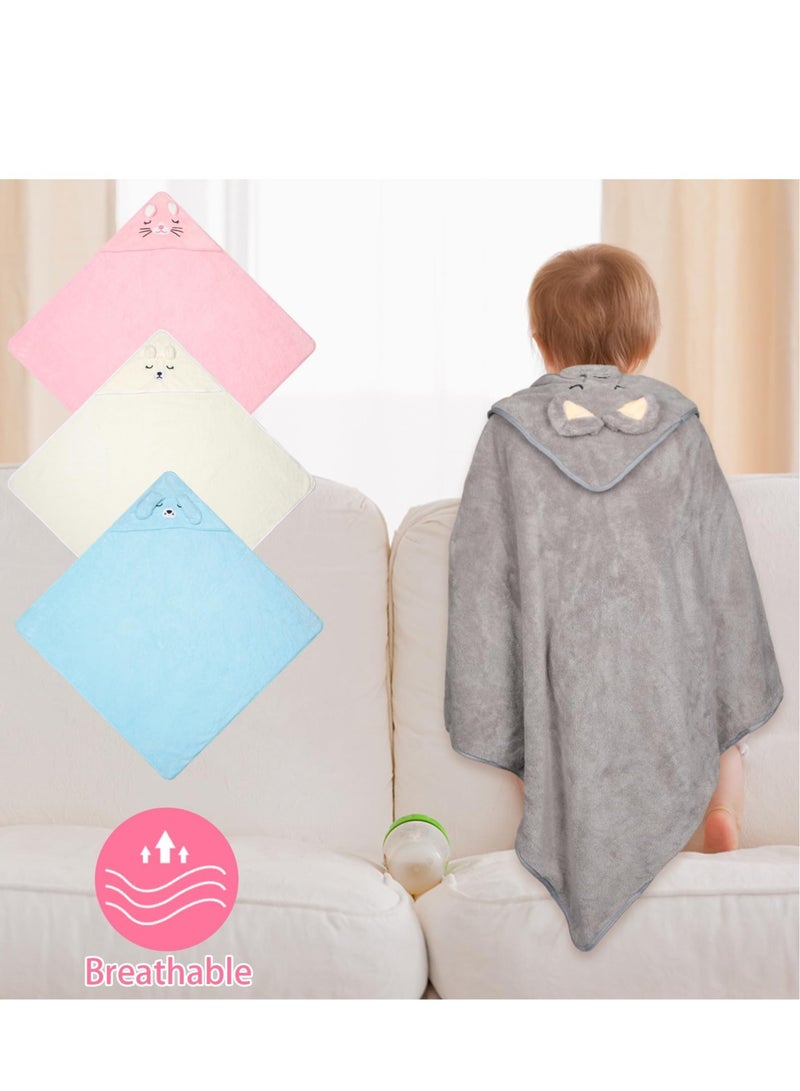 Excefore منشفة استحمام للأطفال، 4 قطع 31.5 × 31.5 بوصة ومنشفة أطفال ناعمة من الألياف الدقيقة على شكل كورال ماصّة مع غطاء للرأس لهدية استحمام للمواليد الجدد والرضع والأطفال - Image 2