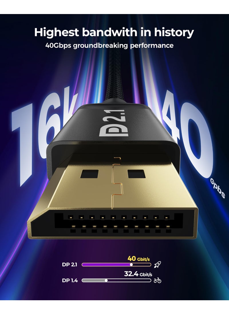 Silkland Silkland DisplayPort 2.1 Cable 6.6FT [VESA Certified], DP 2.0 Cable [16K@30Hz,8K@120Hz, 4K@240Hz, 2K@360Hz] 40Gbps HDR, HDCP DSC 1.2a, Compatible FreeSync G-Sync Gaming Monitor 4090 7900XTX  - Image 2