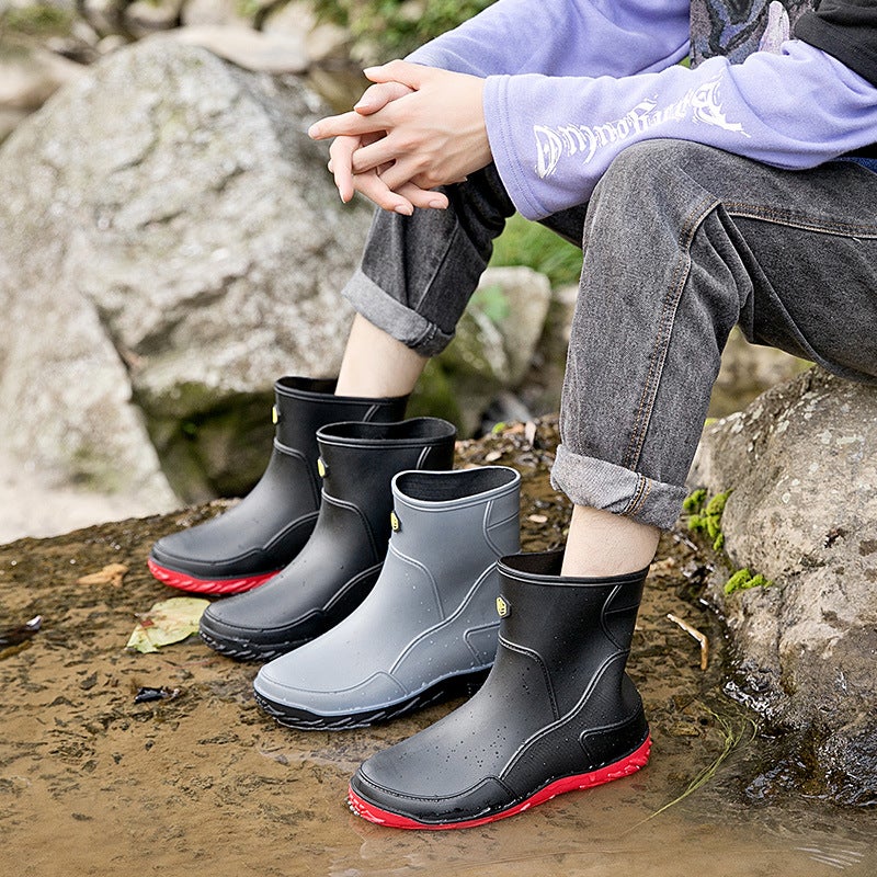 German-Style Men'S Mid-Calf Rain Boots, Men'S Fishing Shoes, Kitchen Work Shoes, Car Wash Shoes, Rubber Slip-On Shoes, Non-Slip Sports Style - Image 3