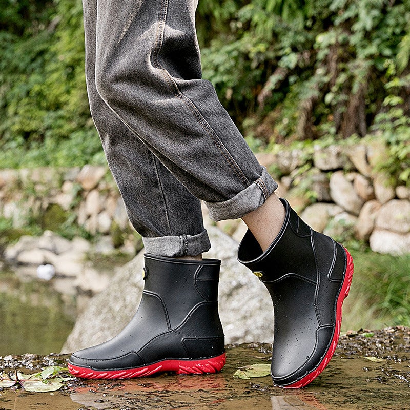 German-Style Men'S Mid-Calf Rain Boots, Men'S Fishing Shoes, Kitchen Work Shoes, Car Wash Shoes, Rubber Slip-On Shoes, Non-Slip Sports Style - Image 2