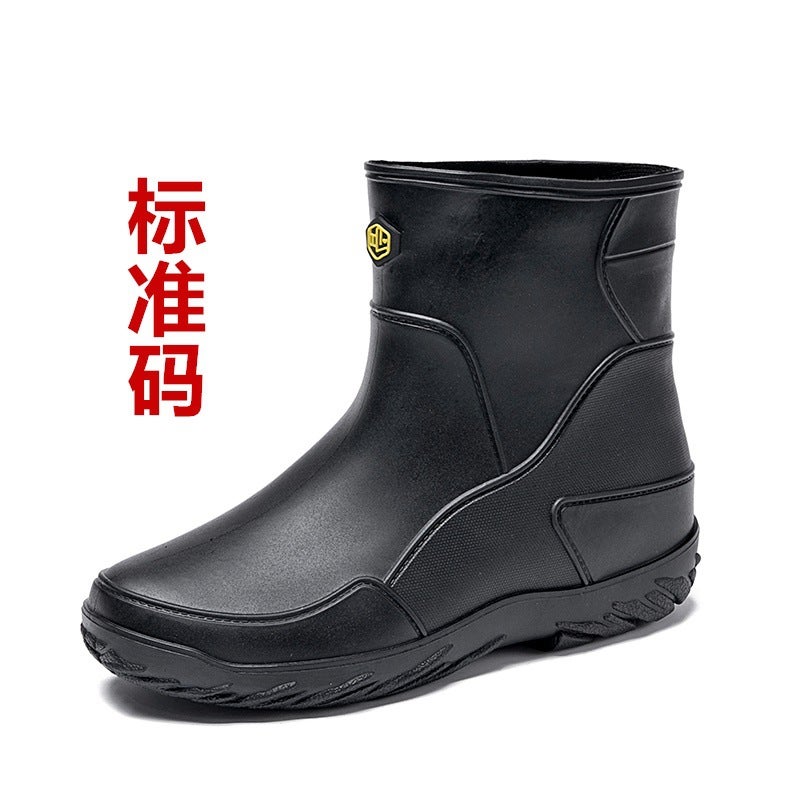 German-Style Men'S Mid-Calf Rain Boots, Men'S Fishing Shoes, Kitchen Work Shoes, Car Wash Shoes, Rubber Slip-On Shoes, Non-Slip Sports Style - Image 1