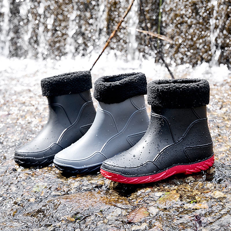 German-Style Men'S Mid-Calf Rain Boots, Men'S Fishing Shoes, Kitchen Work Shoes, Car Wash Shoes, Rubber Slip-On Shoes, Non-Slip Sports Style - Image 5