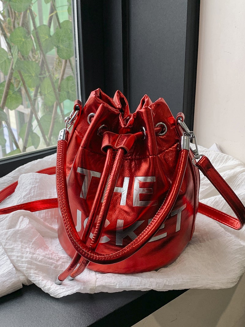 Laser Glossy Bucket Bag Letter Fashion Shoulder Crossbody Bag For Women - Image 4