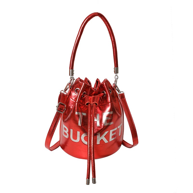Laser Glossy Bucket Bag Letter Fashion Shoulder Crossbody Bag For Women - Image 1