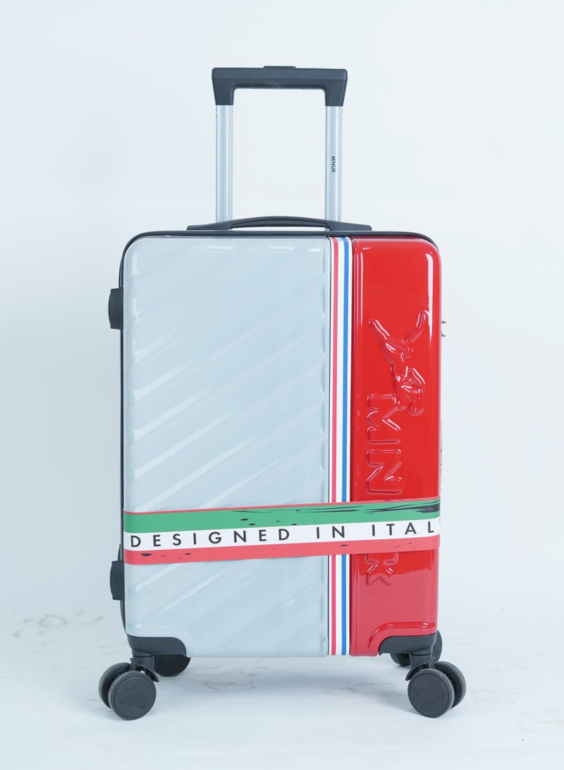 منيك حقيبة سفر سوَاجر  بوصة بعجلات دوارة  درجة وهيكل صلب من البولي كربونات و بلون أبيض وأحمر - Image 2