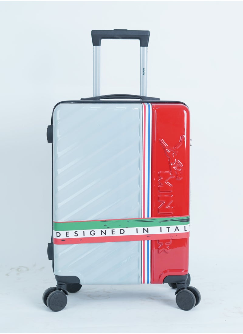 منيك حقيبة سفر سوَاجر  بوصة بعجلات دوارة  درجة وهيكل صلب من البولي كربونات و بلون أبيض وأحمر - Image 5