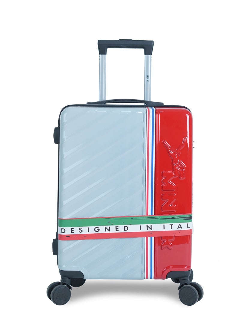 منيك حقيبة سفر سوَاجر  بوصة بعجلات دوارة  درجة وهيكل صلب من البولي كربونات و بلون أبيض وأحمر - Image 1