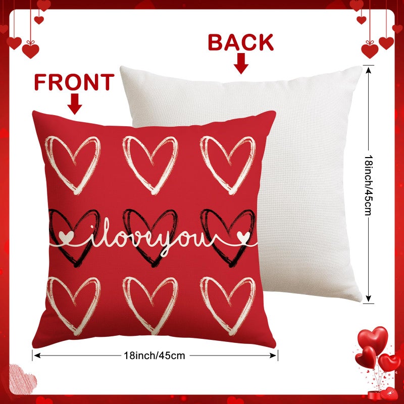 Artscope Valentine's Day Love You Throw Pillow Covers 18x18 Inch Set of 4, Valentine Wedding Red Love Heart Decoration Pillow Cases for Home Sofa Couch - Image 3