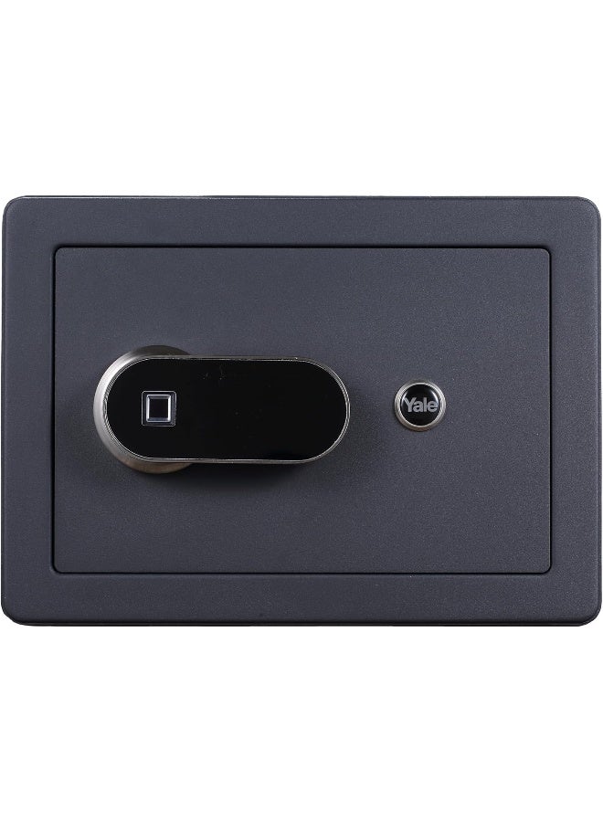 ييل الخزنة الآمنة ببصمة الإصبع الأنيقة من Yale Standard Security، تتسع لما يصل إلى 100 بصمة إصبع ومفتاح تجاوز، تصميم داخلي مبطن بالكامل للحفاظ على أمان مقتنياتك الثمينة، ضوء LED داخلي مدمج، لون أسود - Image 1