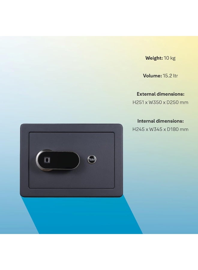 ييل الخزنة الآمنة ببصمة الإصبع الأنيقة من Yale Standard Security، تتسع لما يصل إلى 100 بصمة إصبع ومفتاح تجاوز، تصميم داخلي مبطن بالكامل للحفاظ على أمان مقتنياتك الثمينة، ضوء LED داخلي مدمج، لون أسود - Image 2