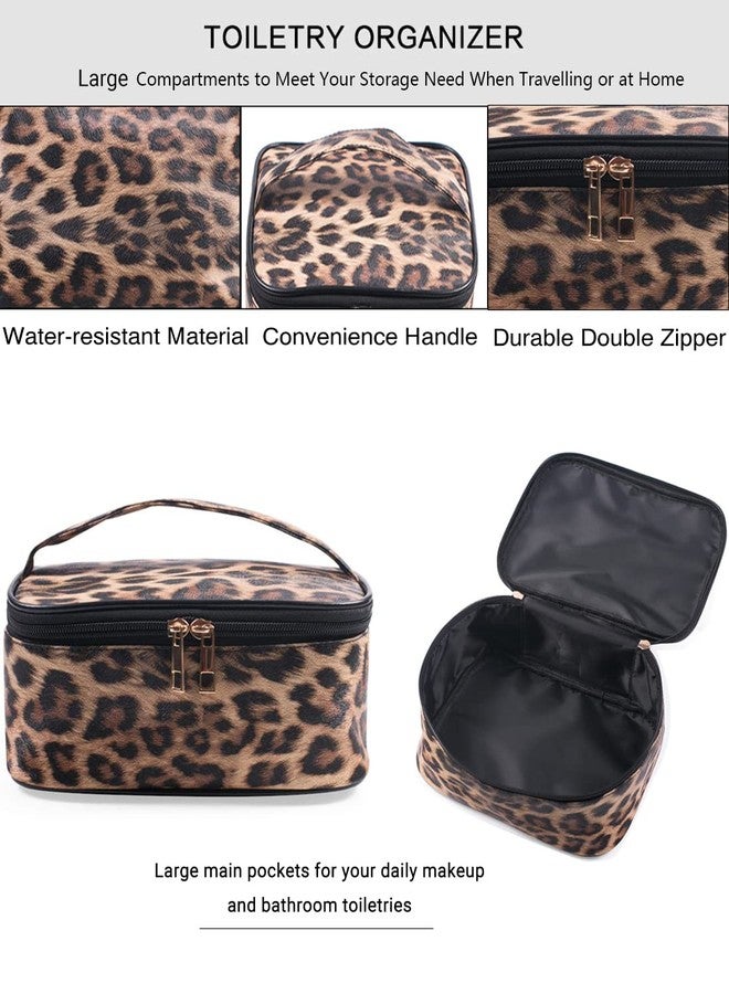 FITINI Leopard Makeup Bag 3 Pack Travel Toiletry Bag Portable Cheetah Printed Women Cosmetic Pouch Organizer with Zipper Waterproof Storage Case for Girls - Image 3