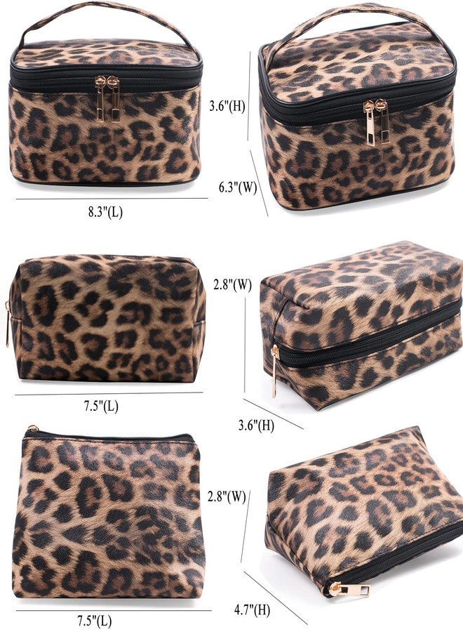 FITINI Leopard Makeup Bag 3 Pack Travel Toiletry Bag Portable Cheetah Printed Women Cosmetic Pouch Organizer with Zipper Waterproof Storage Case for Girls - Image 2