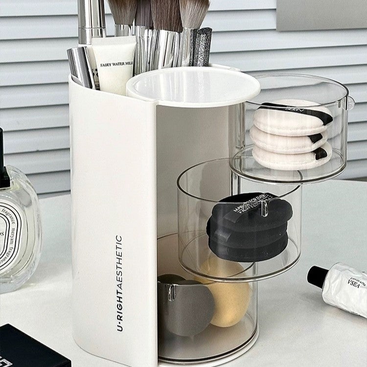 Powder Puff Desktop Storage Box, High-End Dust-Proof Beauty Brush Storage Tube, Blush Powder Cake Air Cushion, Beauty Egg Makeup Box(3 Layers White-Kraft Paper Box) - Image 3