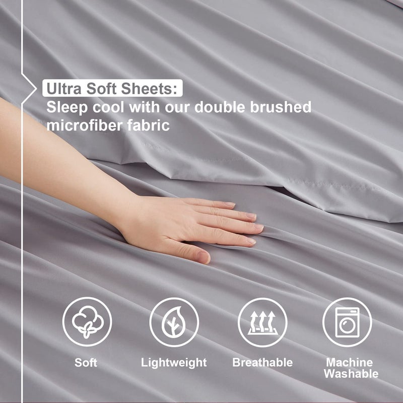 Nestl Nestl RV Short Queen Sheet Set - 4 Piece Bed Sheets for RV Short Queen Size Bed  Deep Pocket  Hotel Luxury  Extra Soft  Breathable and Cooling  Grey Lavender RV Short Queen Size Sheets  - Image 3