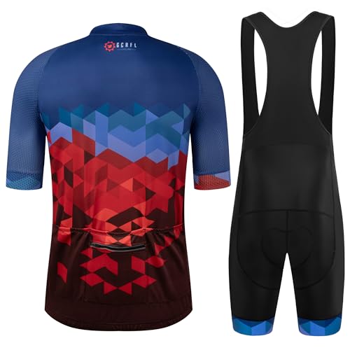 GCRFL Men's Cycling Jersey Set Road Bike Shorts Sleeves Jersey Zipper Pokcet Bib Shorts with Padded, Cycling Clothing kit Men (Blue Red, XL) - Image 2