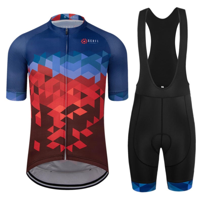 GCRFL Men's Cycling Jersey Set Road Bike Shorts Sleeves Jersey Zipper Pokcet Bib Shorts with Padded, Cycling Clothing kit Men (Blue Red, XL) - Image 3