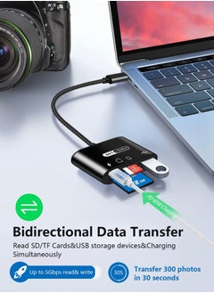 Excefore USB C to SD Card Reader, 4 in 1 Type C Micro SD TF Card Reader with USB C Charging Port USB C to USB Camera Memory Card Reader Adapter for MacBook Pro iPad Pro Galaxy S22/S21 and More USB C Devices  - Image 2