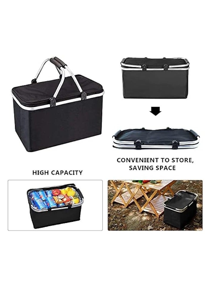 Green Tiger Large Picnic Basket,Multifunction Shopping Basket Grocery Bags Folding Insulated Strong Aluminum Frame Market Basket - Image 2