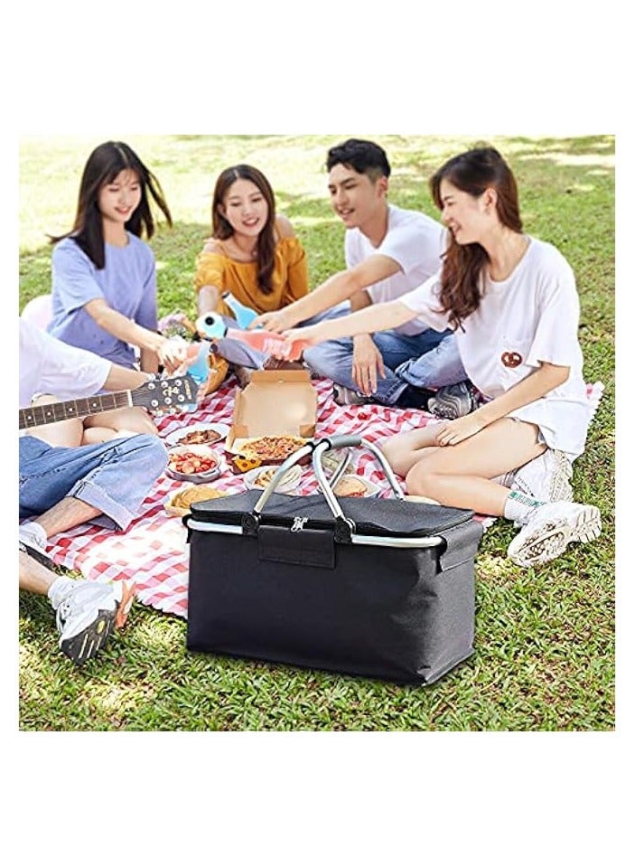 Green Tiger Large Picnic Basket,Multifunction Shopping Basket Grocery Bags Folding Insulated Strong Aluminum Frame Market Basket - Image 3