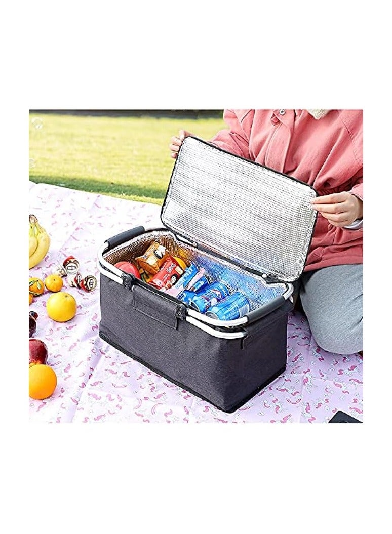 Green Tiger Large Picnic Basket,Multifunction Shopping Basket Grocery Bags Folding Insulated Strong Aluminum Frame Market Basket - Image 4