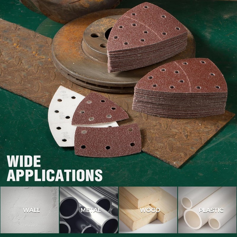 S SATC 50 PCS Mouse Sander Sandpaper 11 Holes 60 Grit Detail Sander Sandpaper Palm Sander Paper Hook and Loop Sander Pads Triangular Sanding Sheets - Image 5